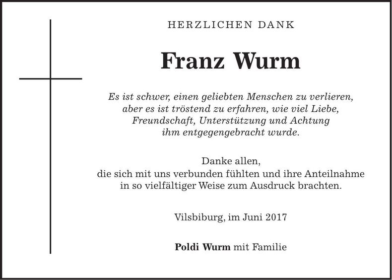Traueranzeige Fanz Wurm