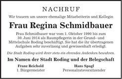Traueranzeige Regina Schmidbauer