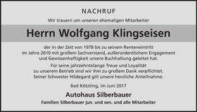 Traueranzeige Wolfgang Klingseisen