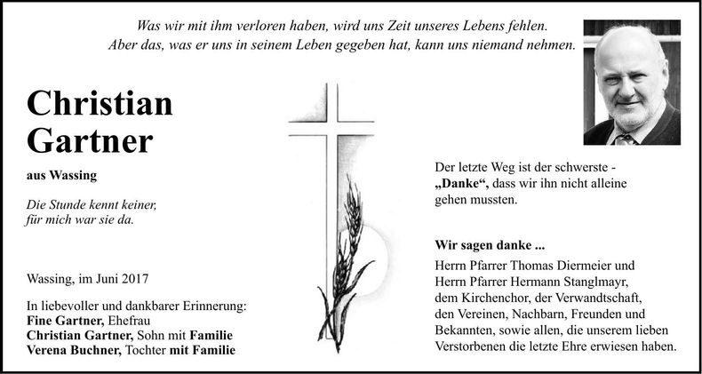 Traueranzeige Christian Gartner