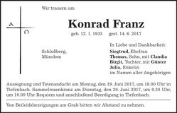 Traueranzeige Konrad Franz