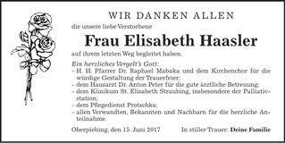 Traueranzeige Elisabeth Haasler