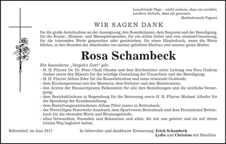 Traueranzeige Rosa Schambeck