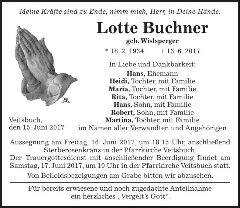 Traueranzeige Lotte Buchner