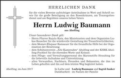 Traueranzeige Ludwig Baumann