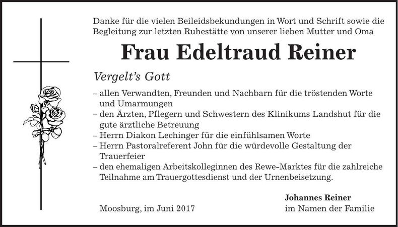 Traueranzeige Edeltraud Reiner