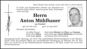 Traueranzeige Anton Mühlbauer