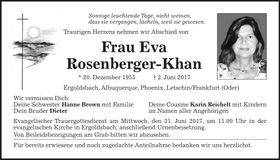 Traueranzeige Eva Rosenberger-Khan