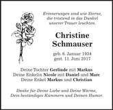Traueranzeige Christine Schmauser