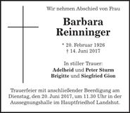 Traueranzeige Barbara Reinninger