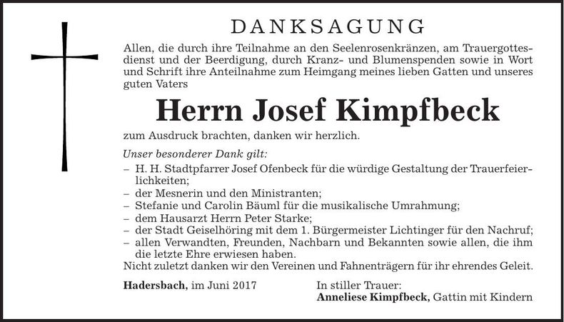 Traueranzeige Josef Kimpfbeck