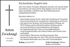 Traueranzeige Anton Zwicknagl