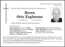 Traueranzeige Otto Zaglmann