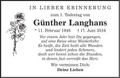 Traueranzeige Günther Langhans