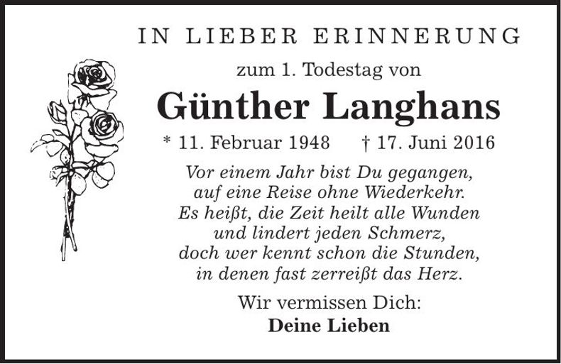 Traueranzeige Günther Langhans