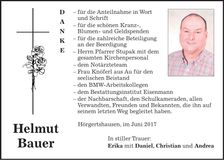 Traueranzeige Helmut Bauer