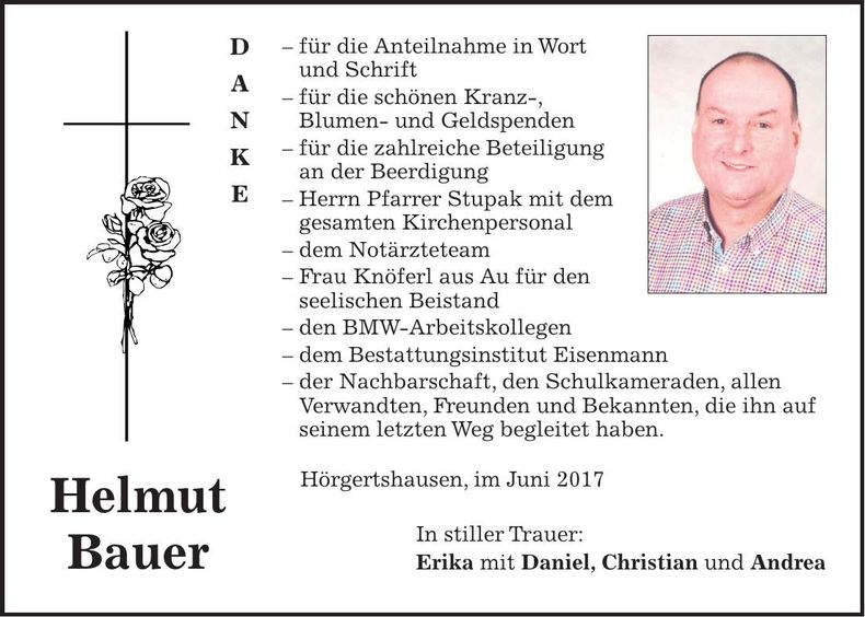 Traueranzeige Helmut Bauer