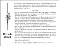 Traueranzeige Elfriede Zankl