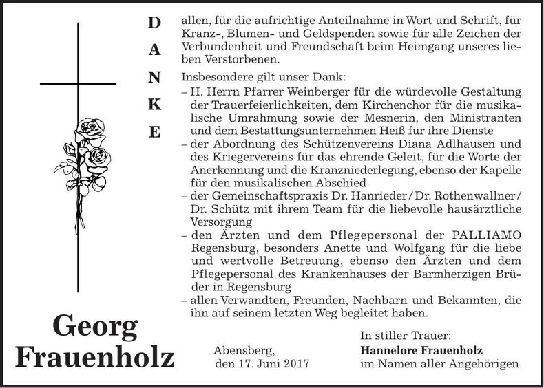 Traueranzeige Georg Frauenholz