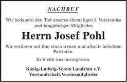 Traueranzeige Josef Pohl