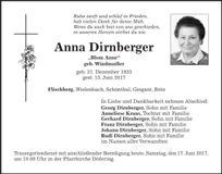 Traueranzeige Anna Dirnberger