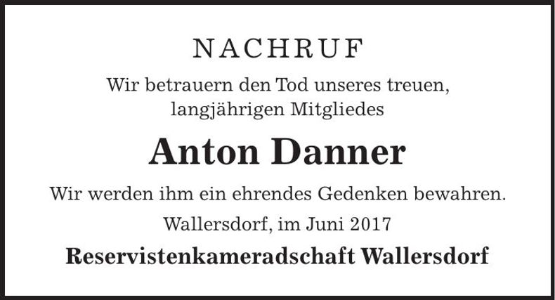 Traueranzeige Anton Danner
