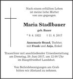 Traueranzeige Maria Stadlbauer
