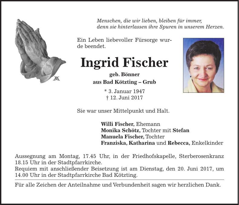 Traueranzeige Ingrid Fischer
