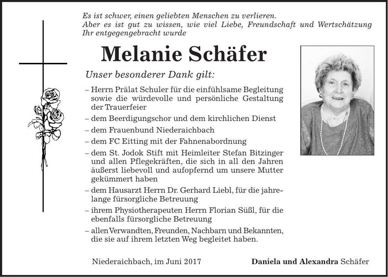 Traueranzeige Melanie Schäfer