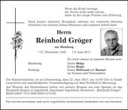 Traueranzeige Reinhold Gröger