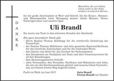 Traueranzeige Uli Brandl
