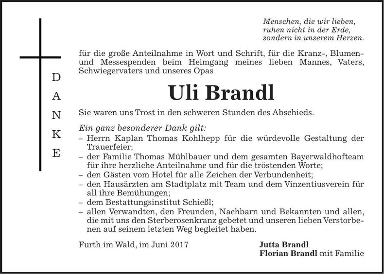 Traueranzeige Uli Brandl