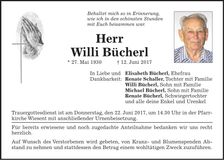 Traueranzeige Willi Bücherl
