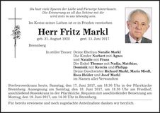 Traueranzeige Fritz Markl