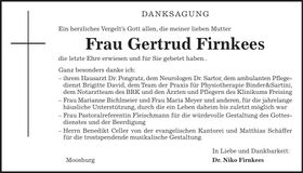 Traueranzeige Gertrud Firnkees