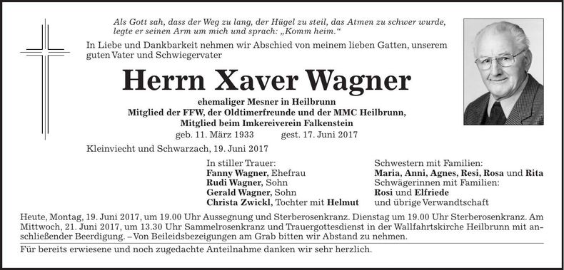 Traueranzeige Rudolf Wagner