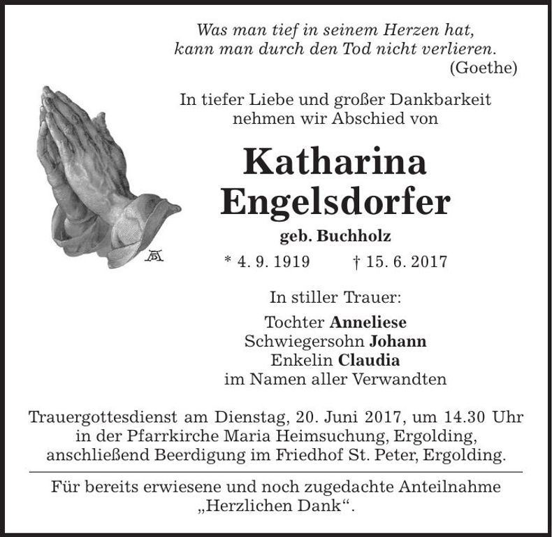 Traueranzeige Katharina Engelsdorfer
