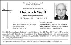 Traueranzeige Heinrich Weiß