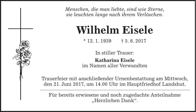 Traueranzeige Wilhelm Eisele