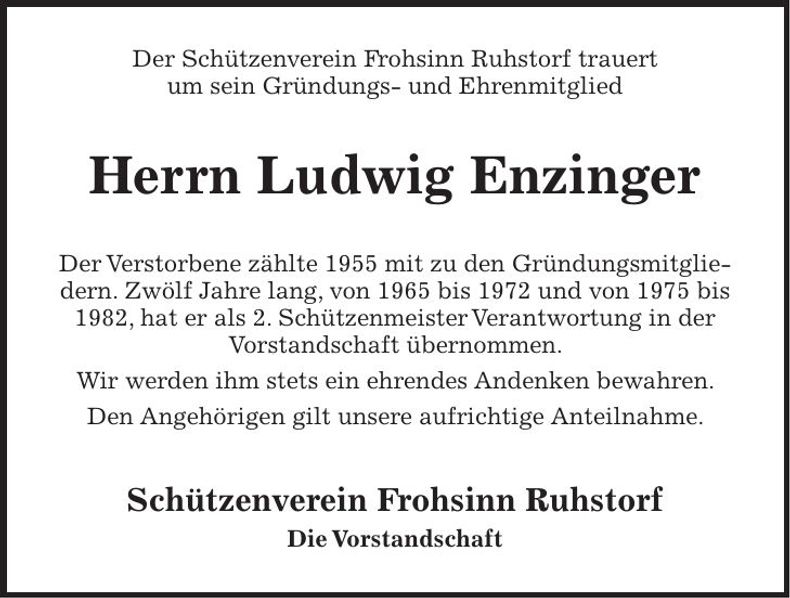 Traueranzeige Ludwig Enzinger