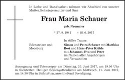 Traueranzeige Maria Schauer