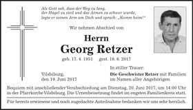Traueranzeige Georg Retzer