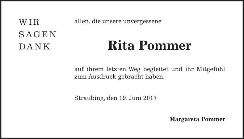Traueranzeige Rita Pommer