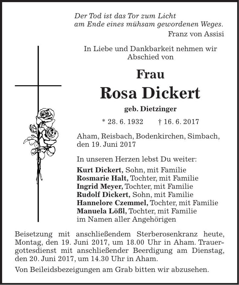 Traueranzeige Rosa Dickert