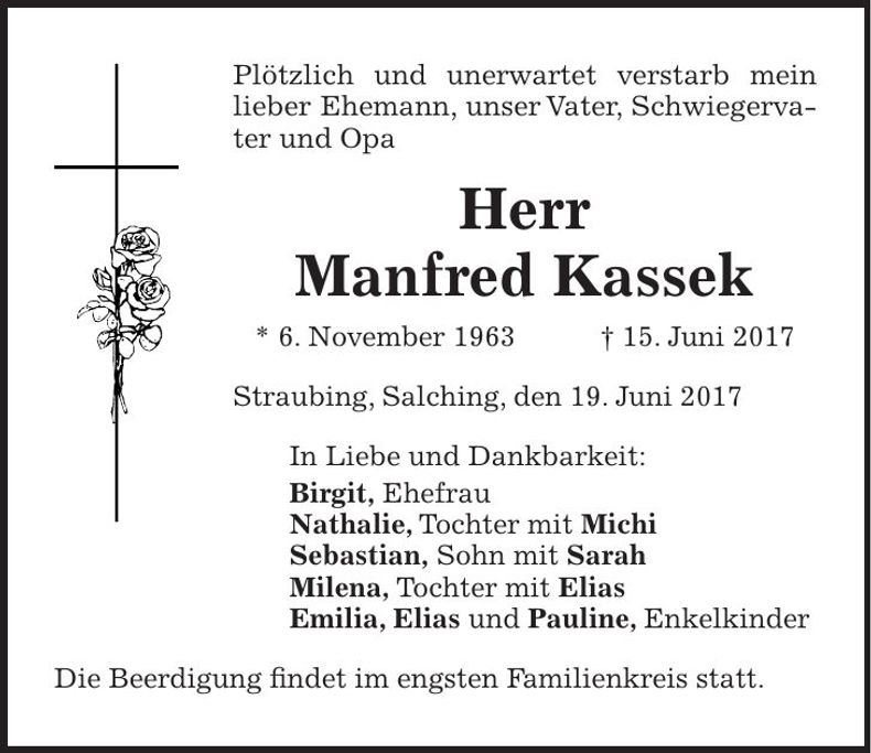 Traueranzeige Manfred Kassek