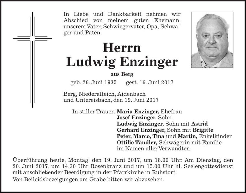 Traueranzeige Ludwig Enzinger