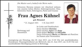 Traueranzeige Agnes Kühnel