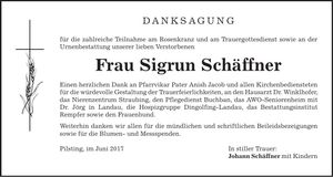 Traueranzeige Sigrun Schäffner