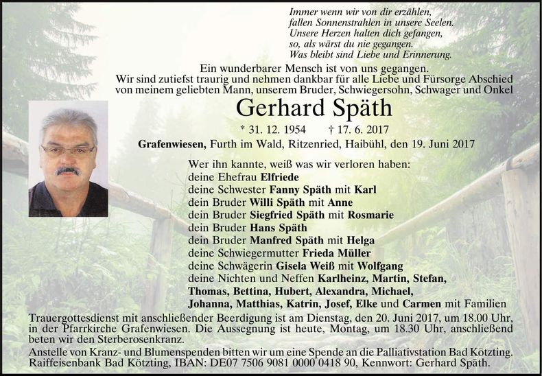 Traueranzeige Gerhard Späth