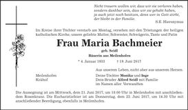 Traueranzeige Maria Bachmeier